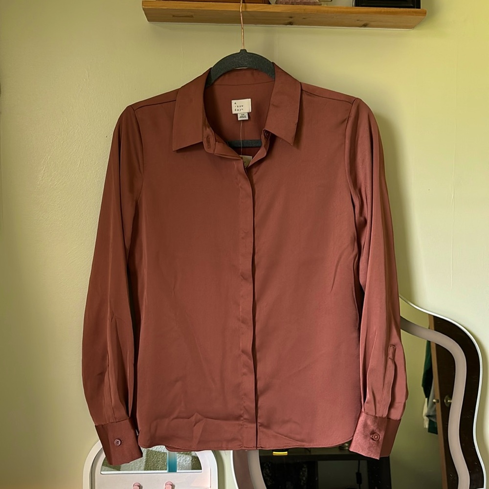 Satin Style Button Down - Dress Shirt